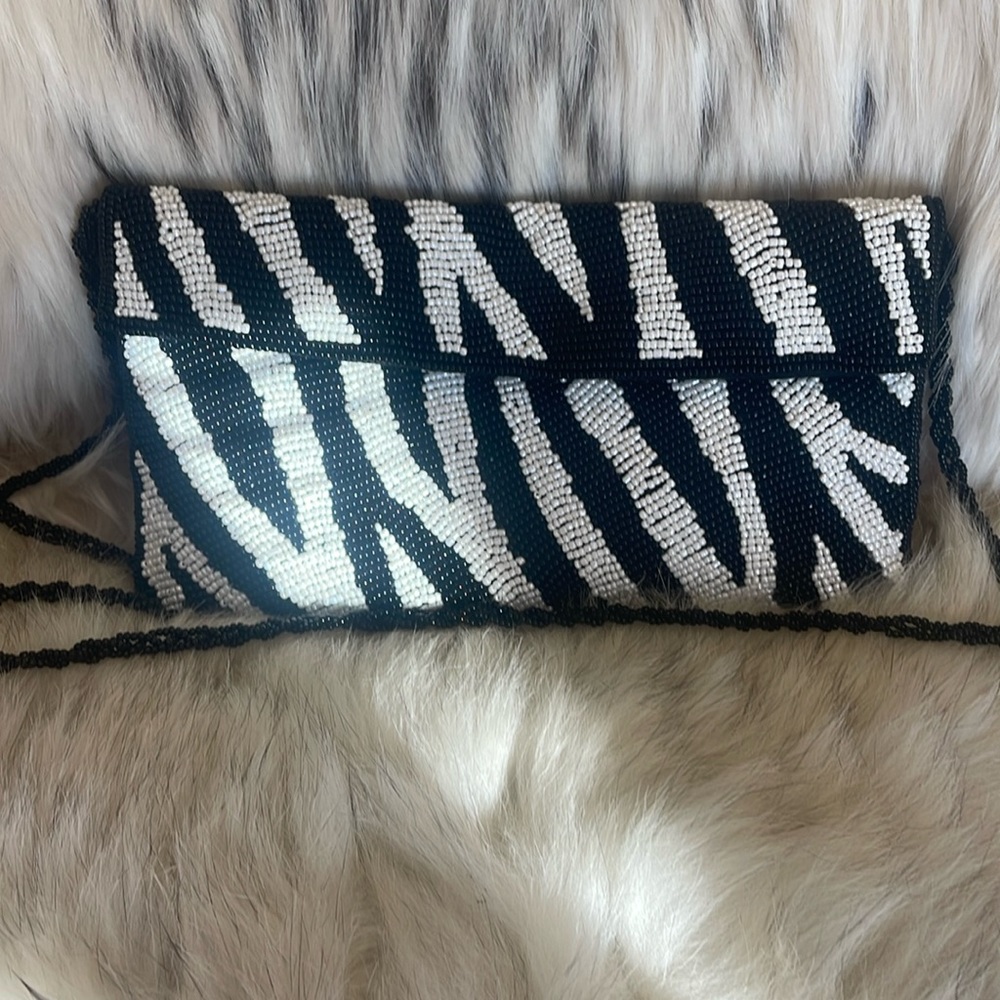 Zebra beautifully beaded cross body bag